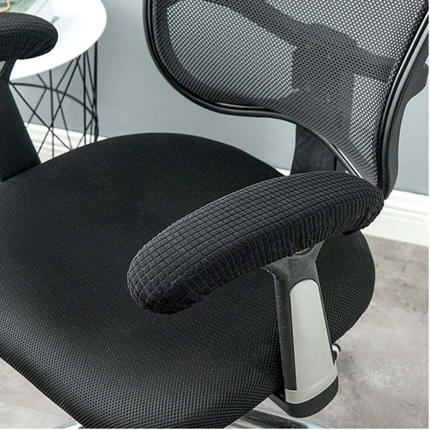 XIEHUZA 2 Pair Office Chair Armrest Covers, Removable Elastic Arm Rest Pads, Seat Hand Rest Protector for Home and Office Chairs (Black)