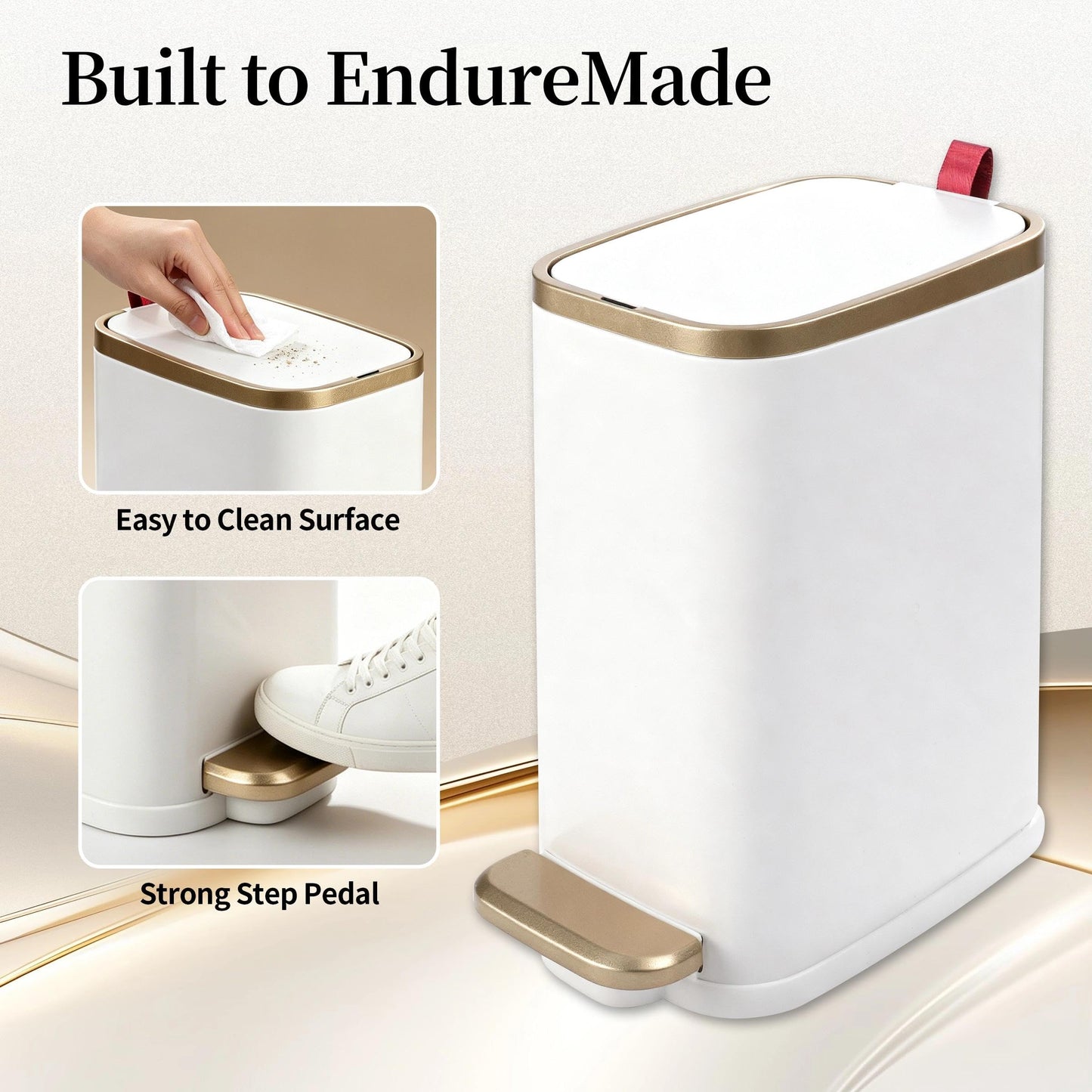 Bathroom Trash Can with Lid, Metal Step Wastebasket, Ectangle Narrow Waste Bin, Bin for Bedroom, Toilet, Kitchen, Living Room, Office