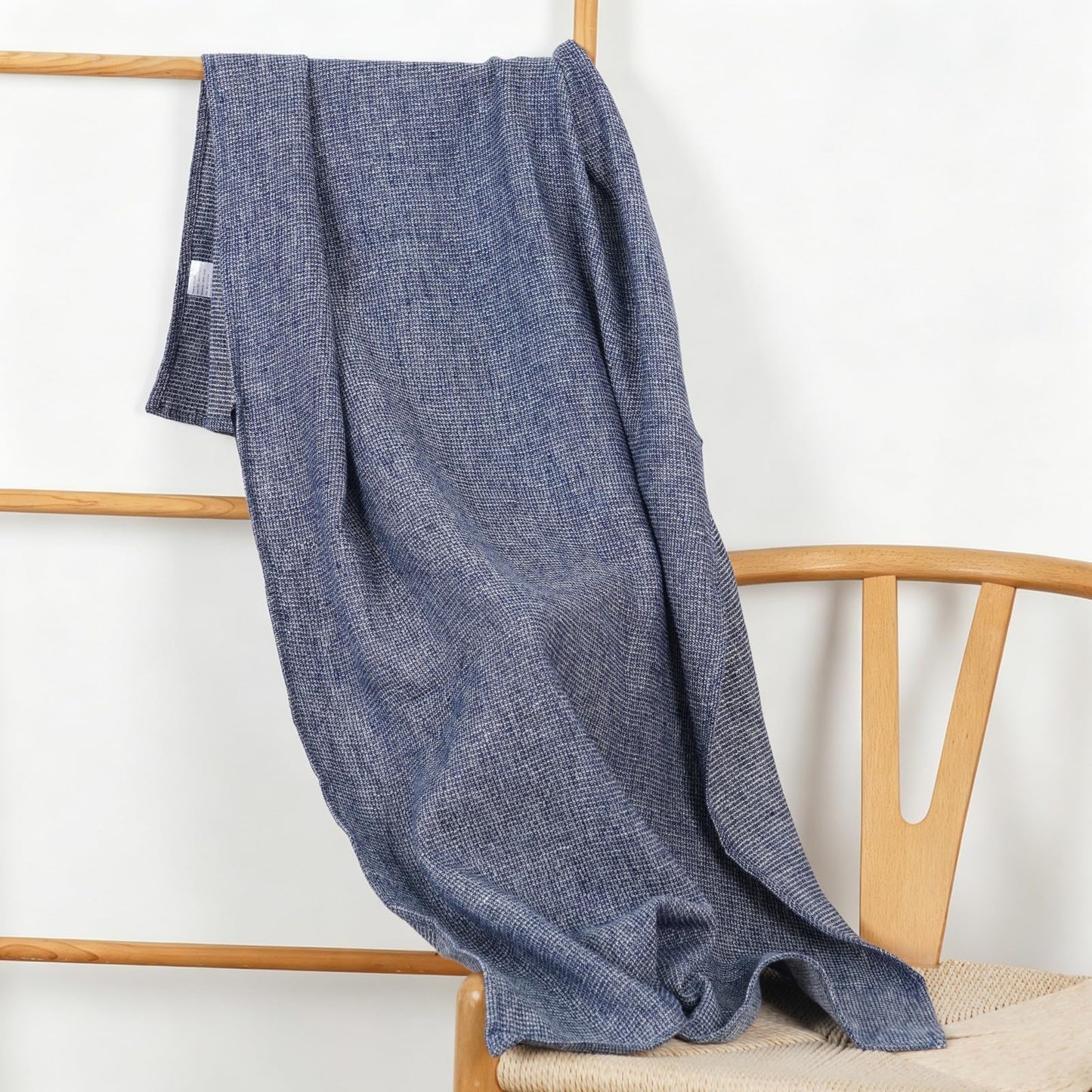 HSOFTIFY 100% Pure Linen Waffle Weave Bath Towel with Hanging Loop, Blue