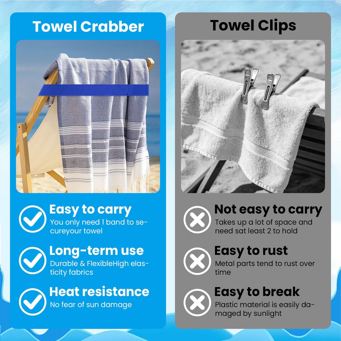 8-Pack Beach Towel Bands, Sun Lounger Towel Bands