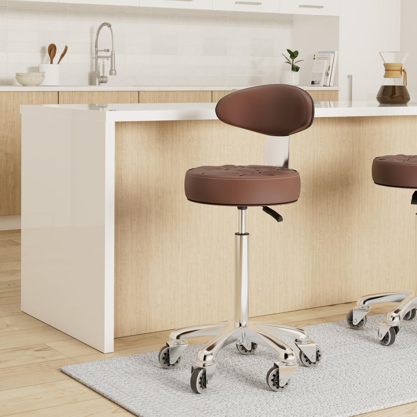 Kaleurrier Rolling Stool Chair with Smooth-rolling Dual-wheel casters,Comfortable Cushioned Backrest, Swivel Seat