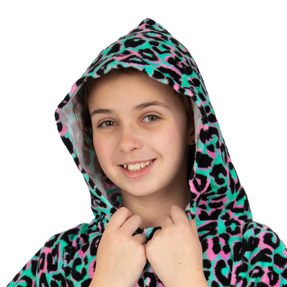 Harry Bear Girls Towel Poncho, Leopard Print Kids Towel Poncho, Cotton Beach Towels And Swimming Towels, One Size, Green