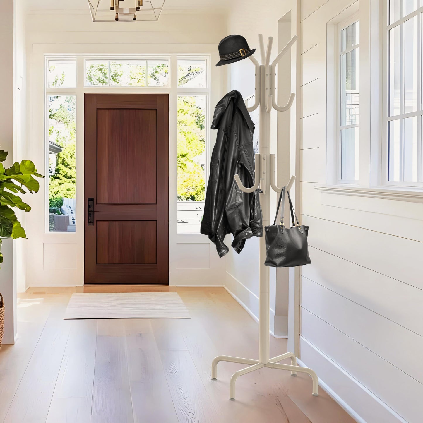 Simple Houseware Standing Coat and Hat Hanger Organizer Rack, 12 Hooks White