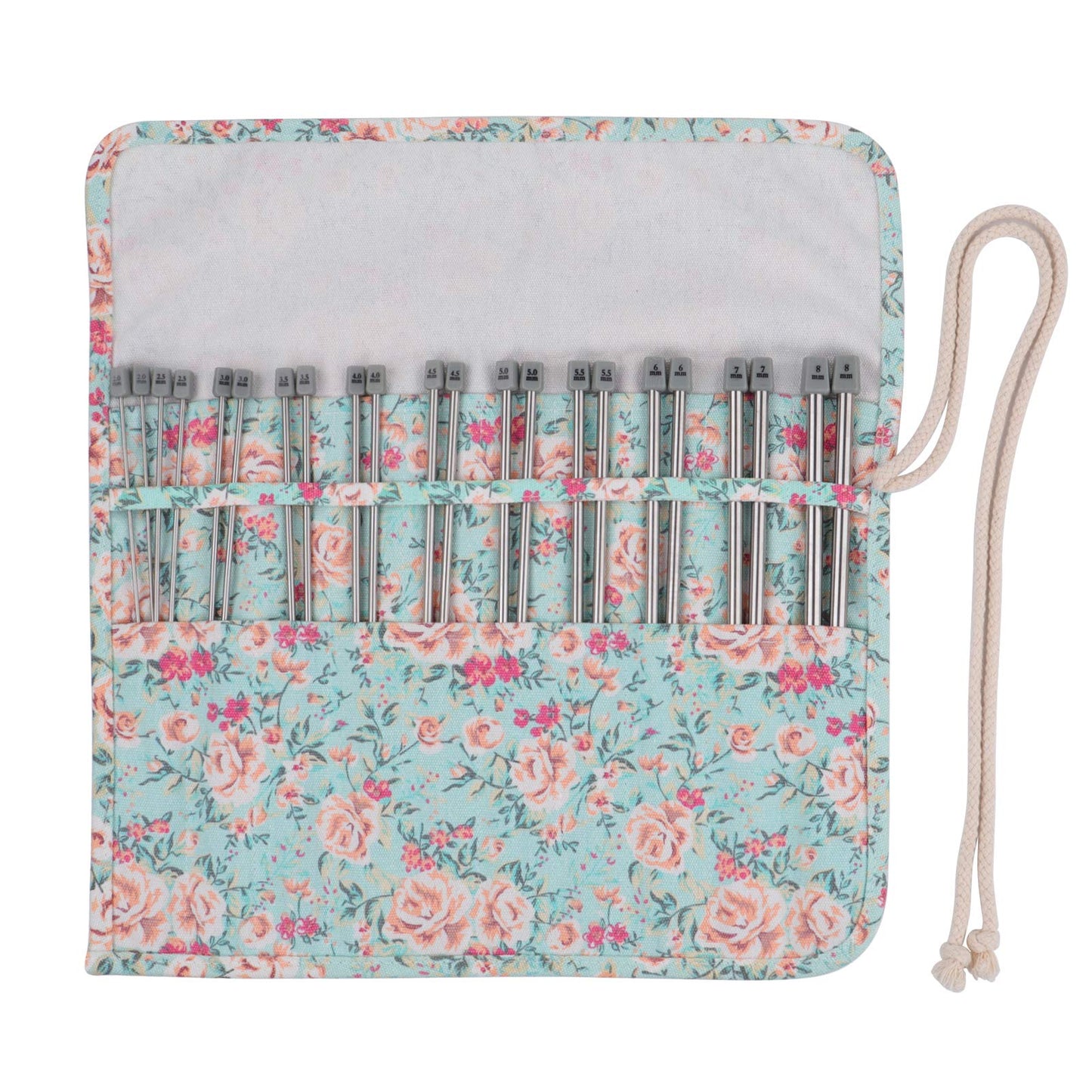 Coopay Knitting Needles Set with Roll Bag, Straight Single Pointed Knitting Needles Kit, 22 Pcs Lightweight Metal Short Knitting Pins and Handy