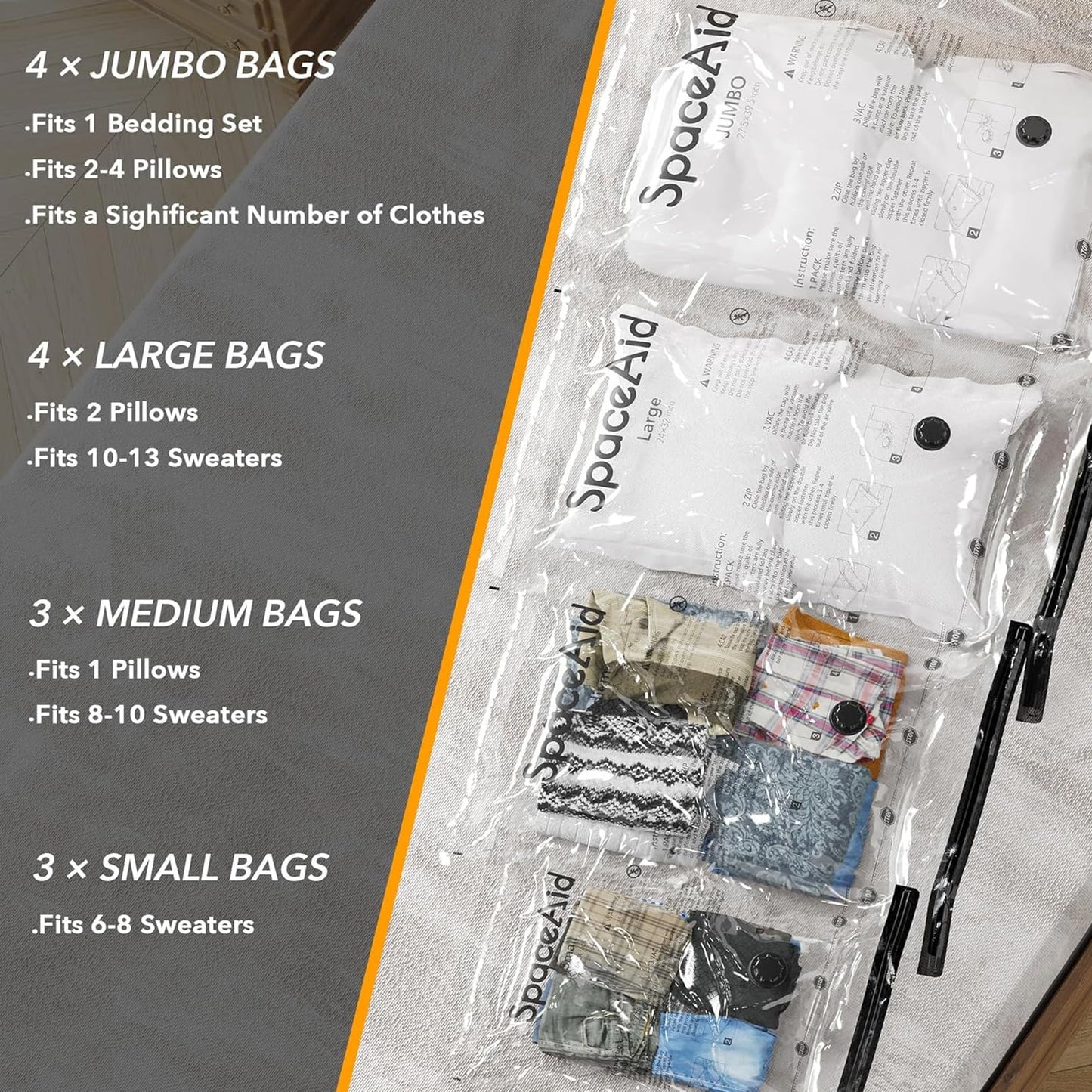 SpaceAid 14 Pack Vacuum Storage Bags with Electric Air Pump, Space Saver Sealer Compression Bags for Comforters, Blankets, Pillows, Bedding, Clothes