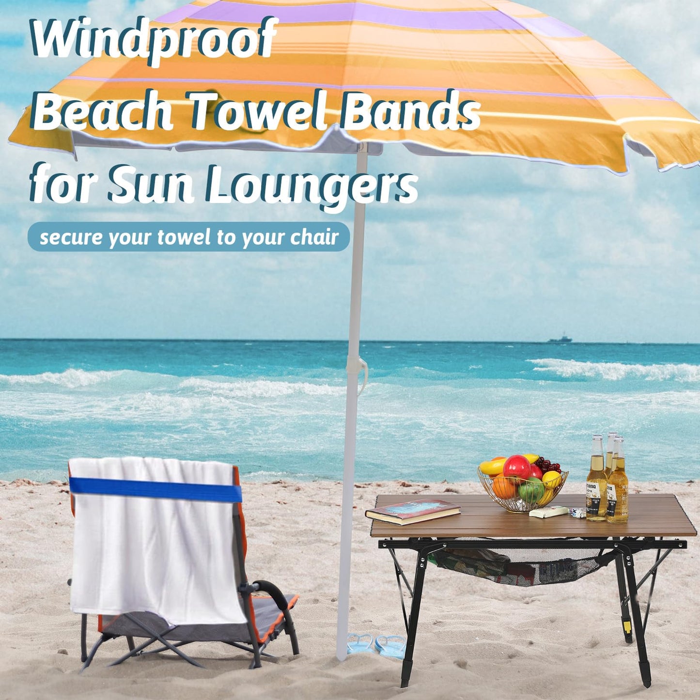 GEMMAHW 4Pcs Beach Towel Bands for Sun Loungers, Elastic Bands for Sunbed Towel, Windproof Sun Lounger Straps