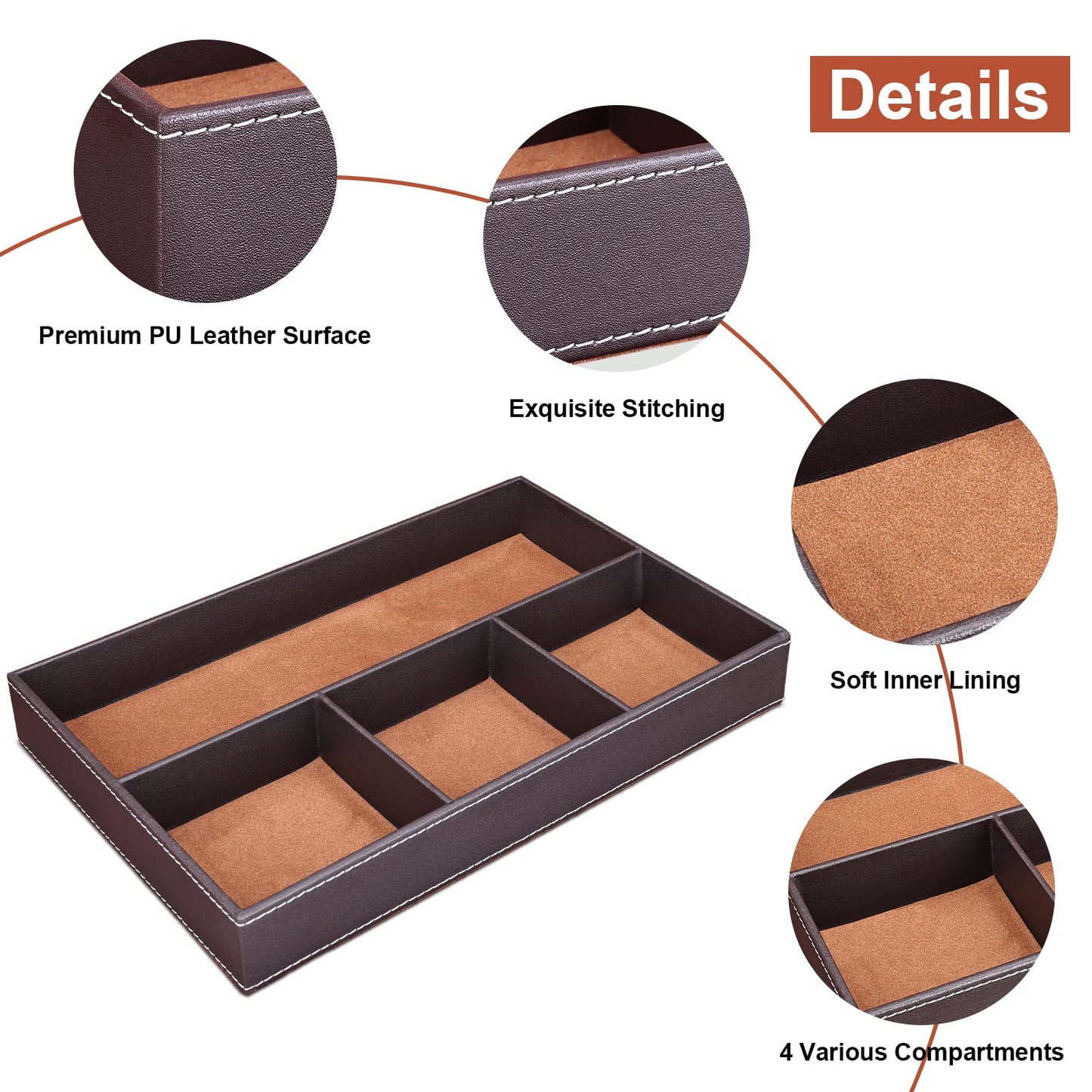 GORESE Valet Tray, Leather Office Drawer Desk Storage Box, Bedside Storage Tray, Pocket Empty Organiser, Pen Trays for Keys, Stationery, Coins