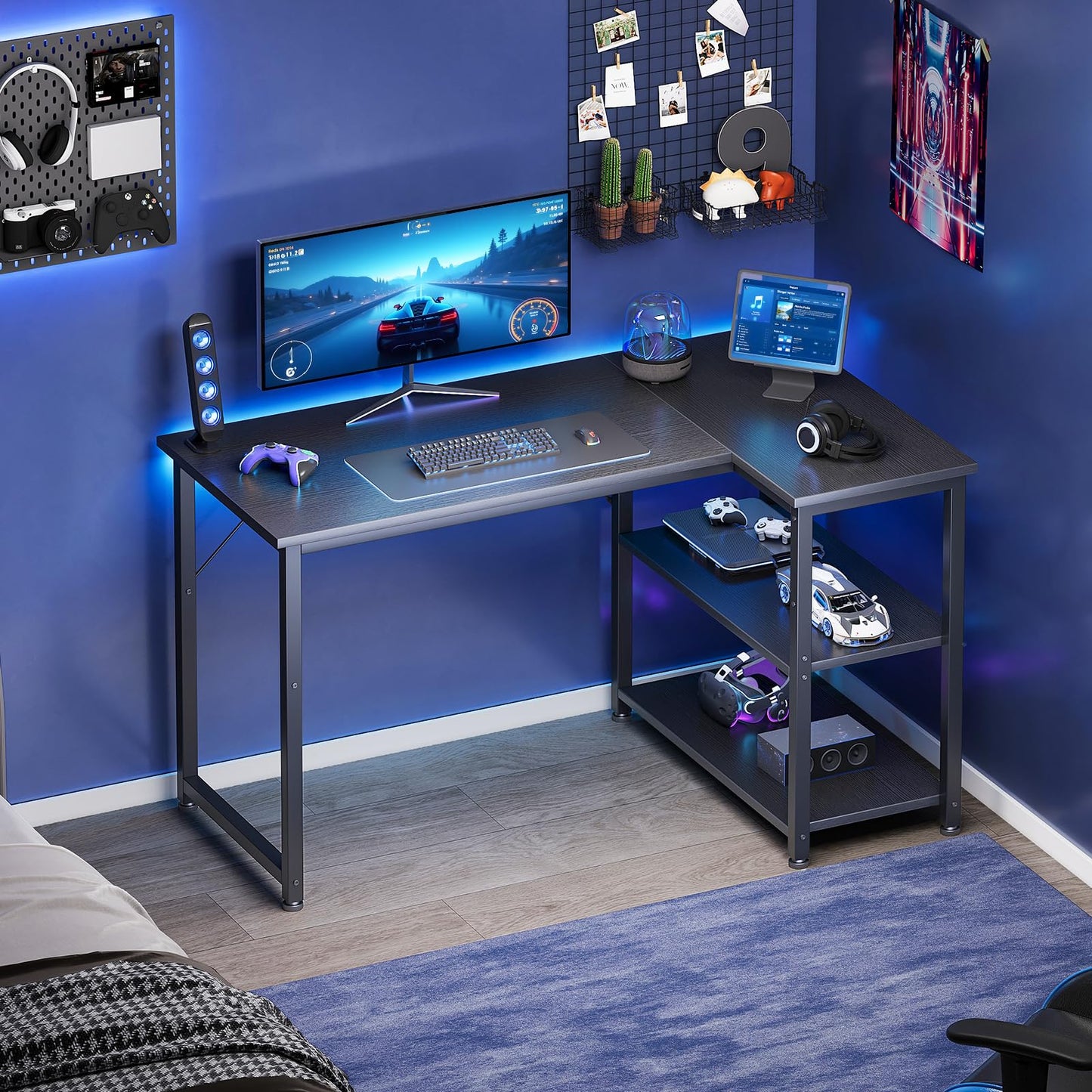Coleshome L Shaped Gaming Desk for Small Space, 100x70 cm Black