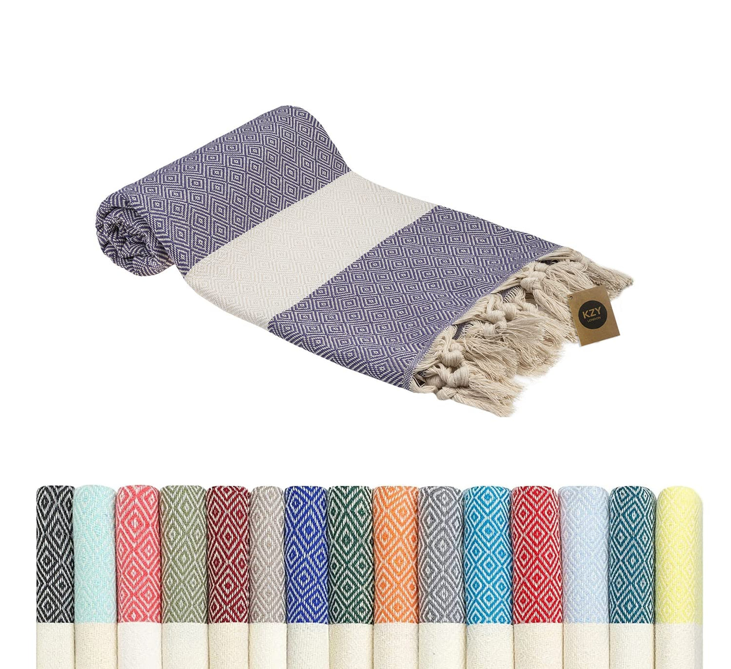 KZY LONDON Beach Towel - Large Turkish Beach Towels for Camping, Swimming, Bath, Gym, Picnic - Quick Dry, Super Absorbent, Lightweight