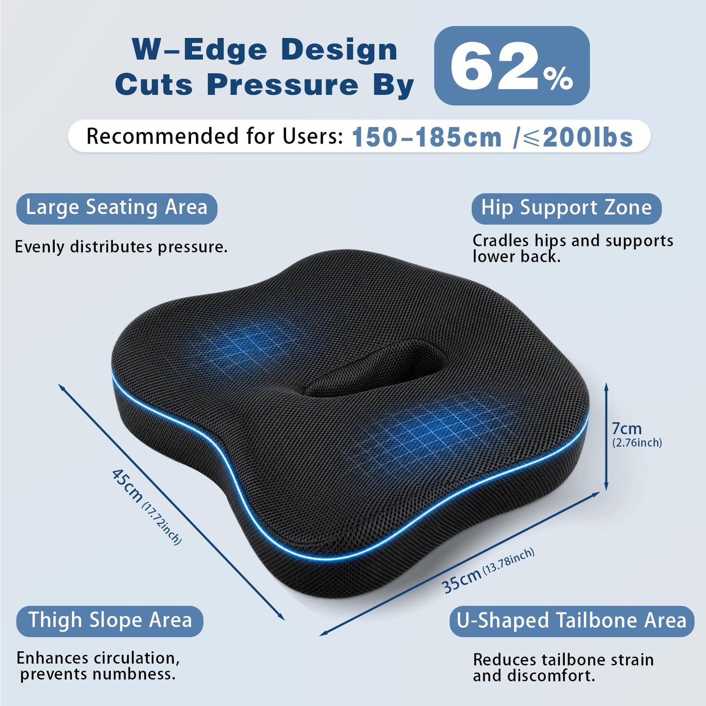Zolirao Memory Foam Seat Cushion for Coccyx Support, Office Chair, Black