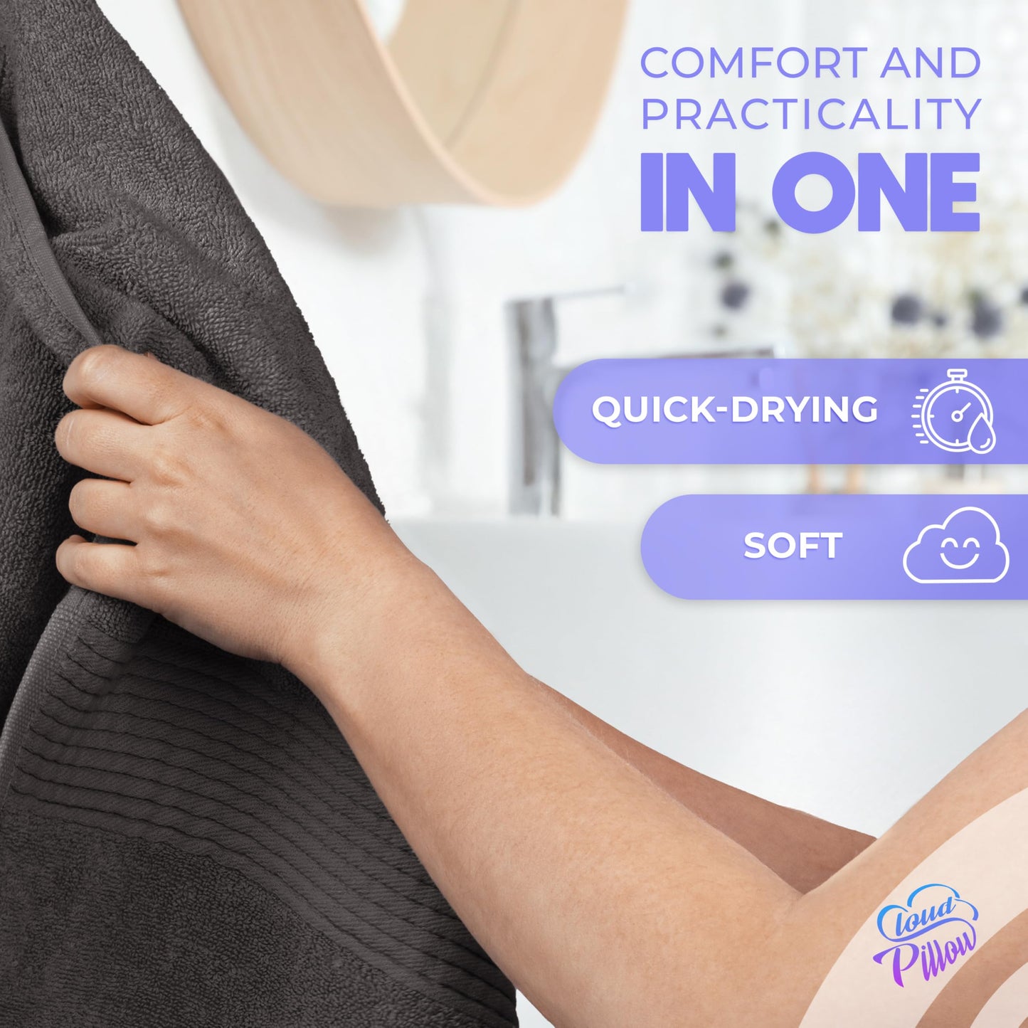 Cloud Pillow Set of 2 Bath Towels 70 x 140 cm 100% Cotton 500 g/m²