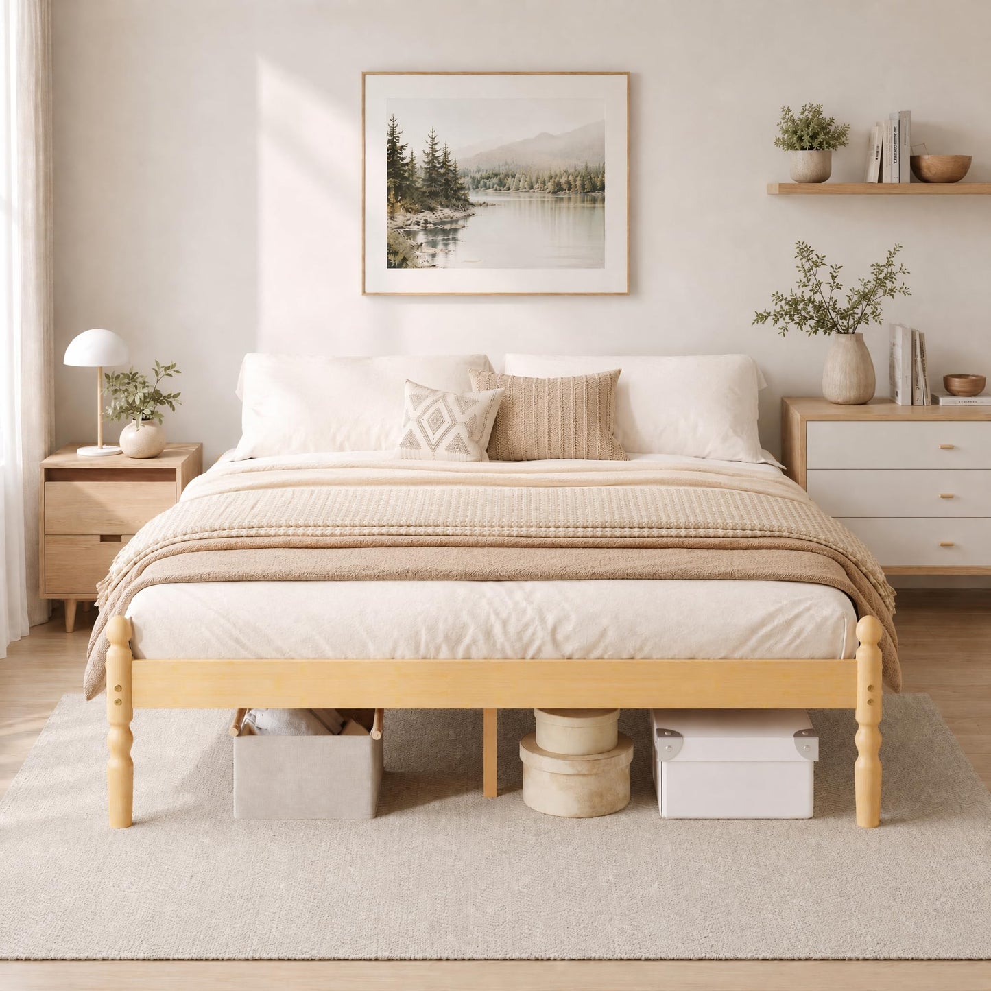 APEXTELLA HOME King Bed Frame 14-inch Natural Bamboo Wood Platform Bed with Metal Slats Support and Mattress Slide Stopper, Underbed Storage Space