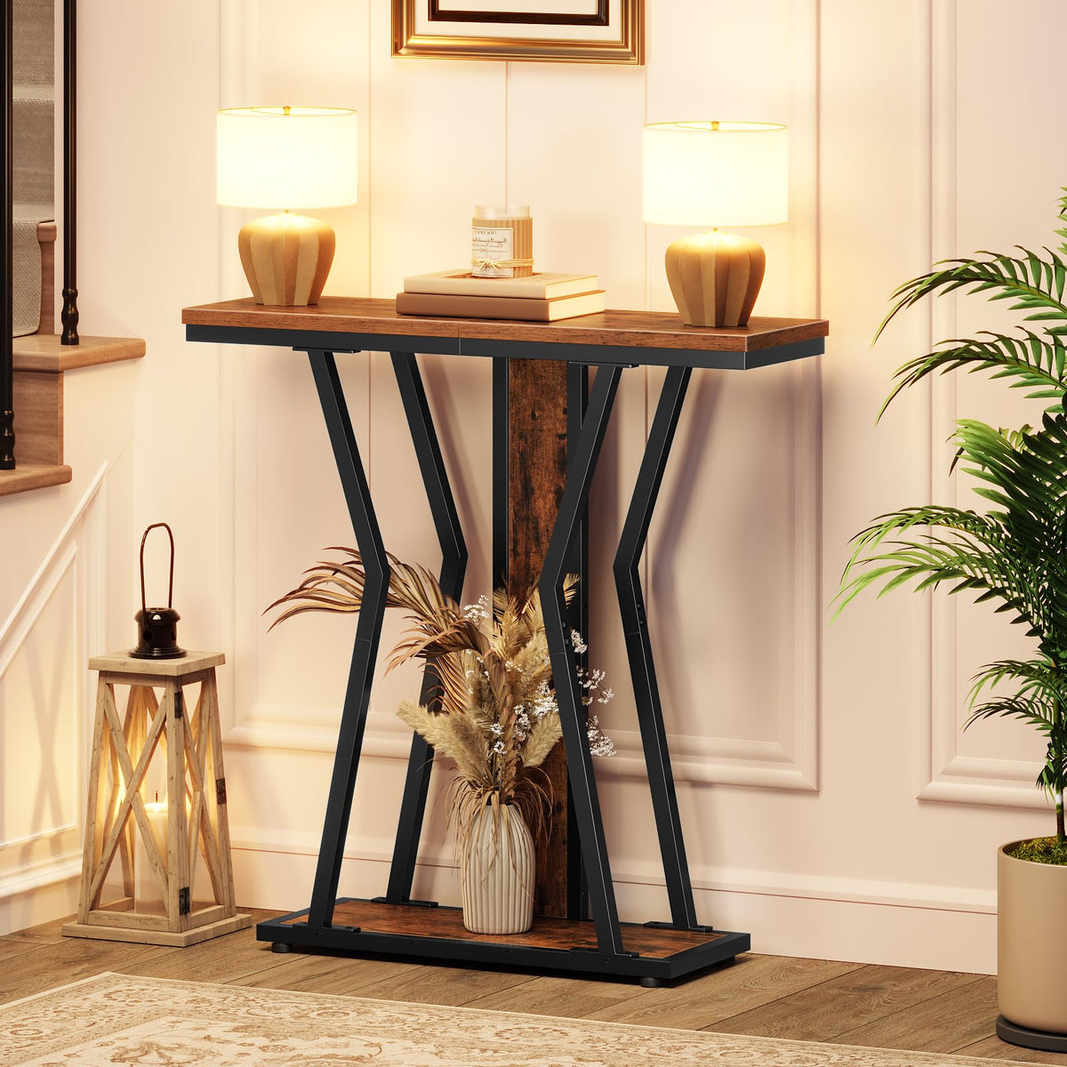 HOOBRO Slim Console Table for Hallway, 75 cm Narrow Hallway Table with Storage, 2-Tier Behind Sofa Table, Modern Style, for Living Room, Entryway