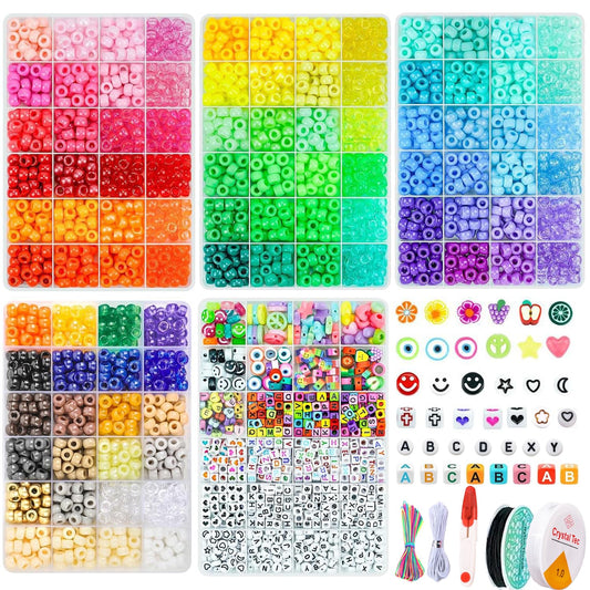 LYMOOR 3500 Pony Beads Set 96 Colors, 1000pcs Letter Bead with Evil Eye and Charms, Kandi Beads for Bracelet Making Kit, DIY Craft Hair Braid for