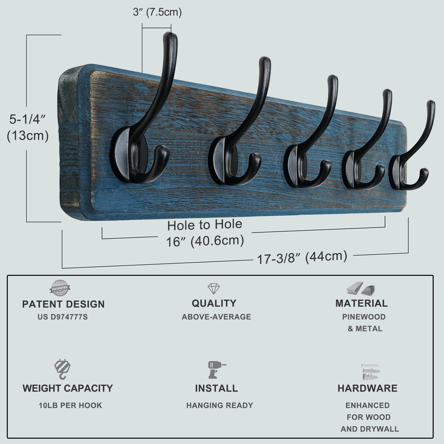 Dseap Coat Rack Wall: Patented, Heavy-Duty, 5-Double-Hooks Wooden Wall Mounted Coat Rack Coat Hanger Hook Rail for Winter Coats Hat Jacket Clothing