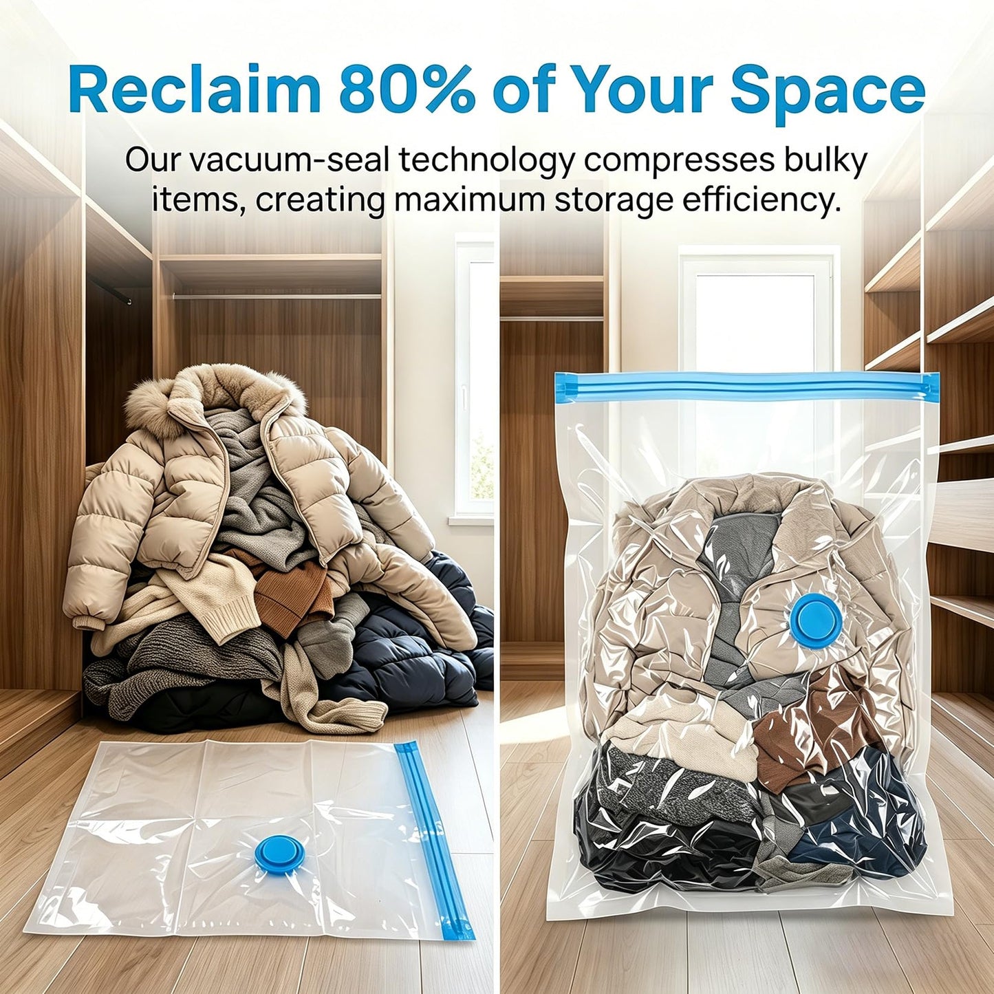 4 Pcs Space Saver Bags Vacuum Storage Bags Small Compression Zipper Storage Bags Vacuum Pack Bags for Clothes, Vacuum Bags for Clothes Travel Home