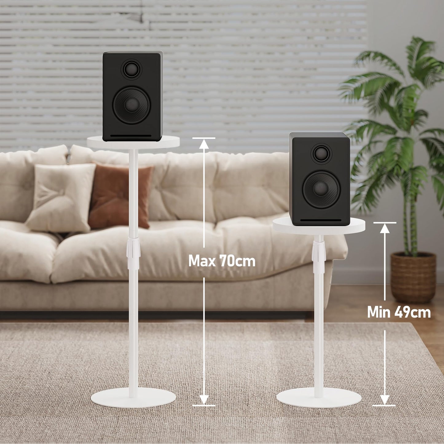 TUTOTAK Tall Round Side Table, Adjustable height, Small End Table, Set of 2, Drink Table, Pedestal Side Table, livingroom, White TB01BW0962EU