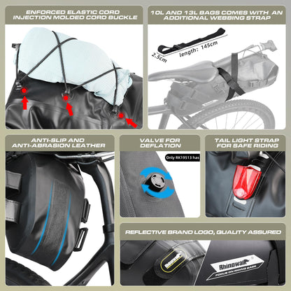 Rhinowalk Bike Saddle Bag Waterproof Bicycle Bag Cycling Seat Bag Mountain Road Portable Storage Bag, 13L