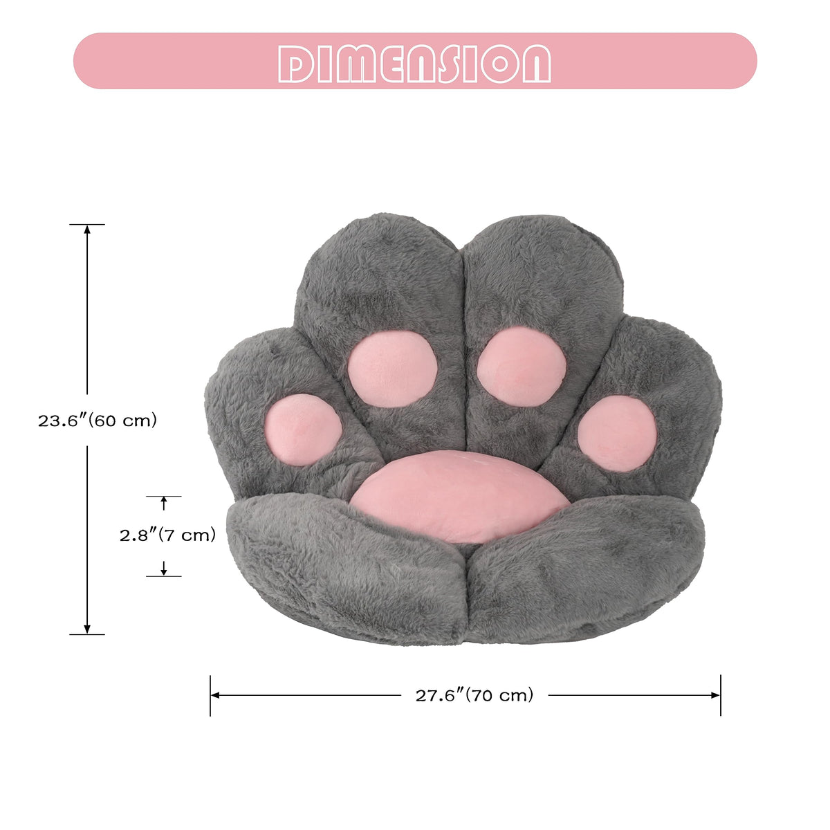 FlyGulls Cat Paw Cushion for Computer Gaming Office Chairs Grey 60x70 cm