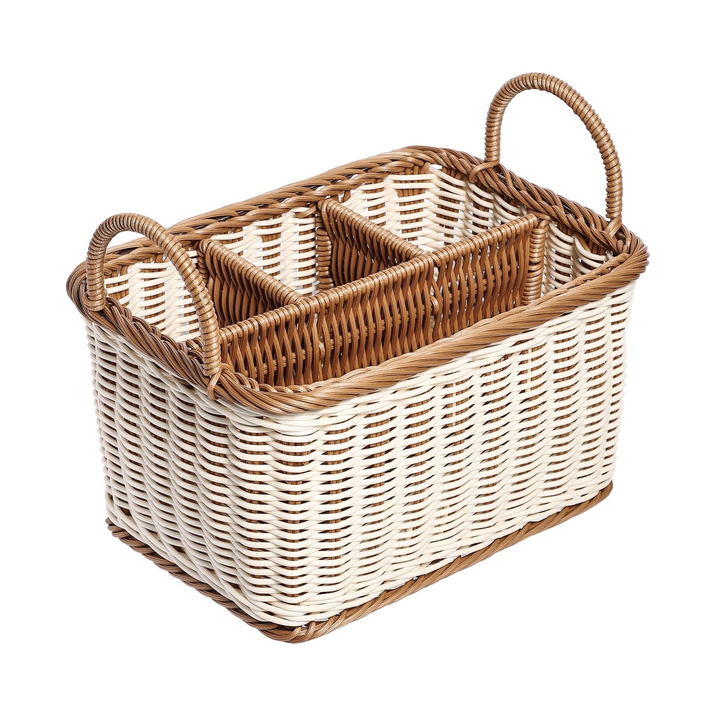 HEMOTON Storage Basket Woven White and Brown Mixed Featuring Handle for Easy Carrying As Kitchen Storage Container Divided Sections for Organizing