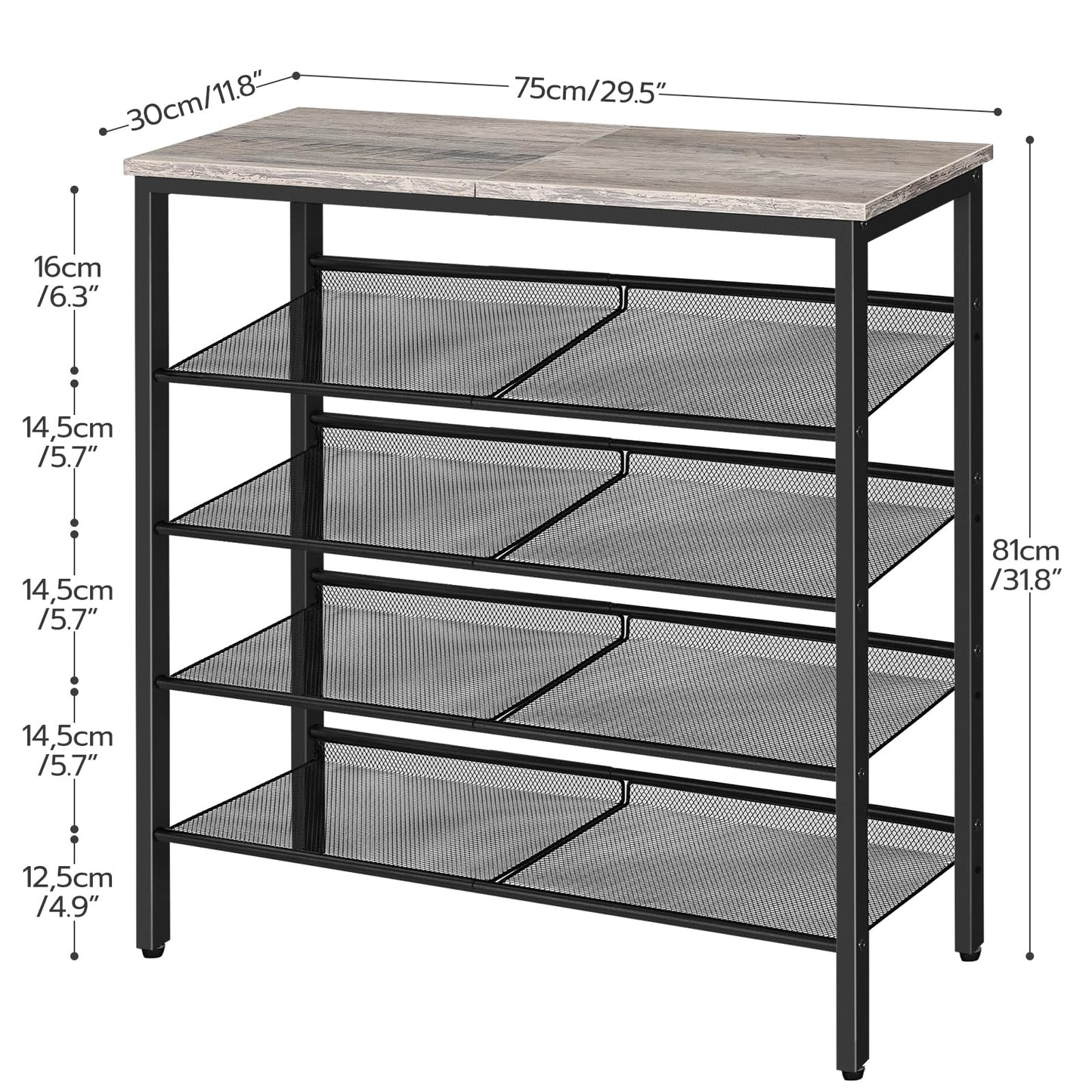 HOOBRO Shoe Rack, 5-Tier Shoe Organizer, Shoe Storage Rack for 16-20 Pairs, Adjustable Mesh Shelves, Shoe Storage Unit for Entryway, Metal Frame,
