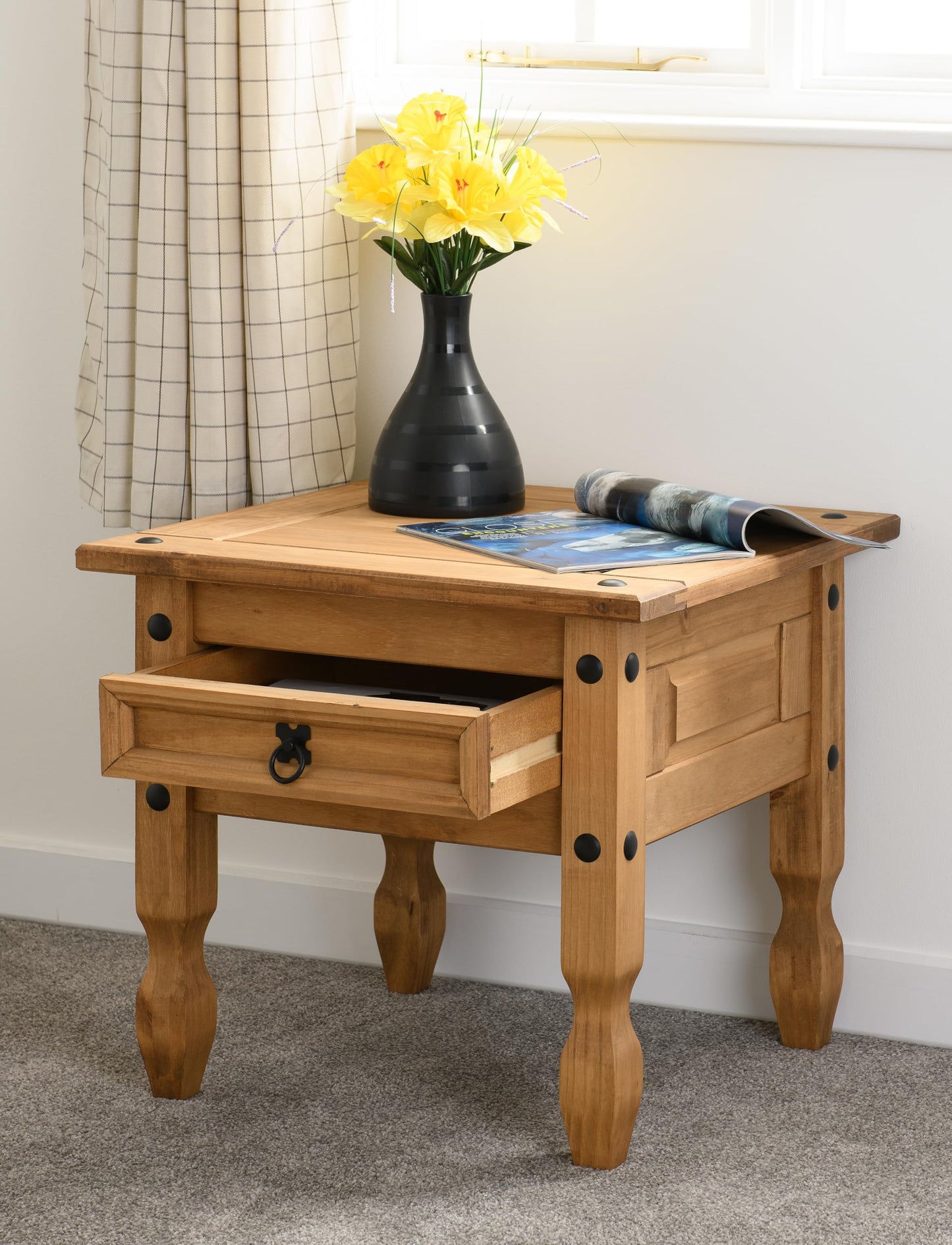 Seconique Corona 1 Drawer Lamp Table in Distressed Waxed Pine