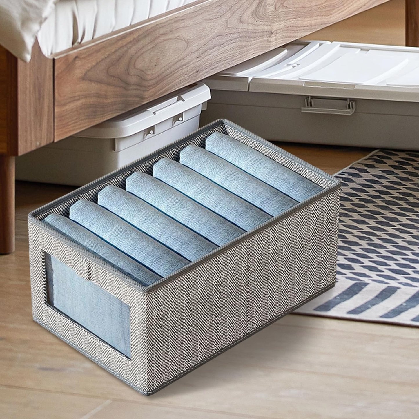 FUNSUEI 6 Pack Foldable Clothes Storage Boxes (Large & Medium), Fabric Wardrobe Storage Organiser with Clear Window for Clothes, Snacks, Towel