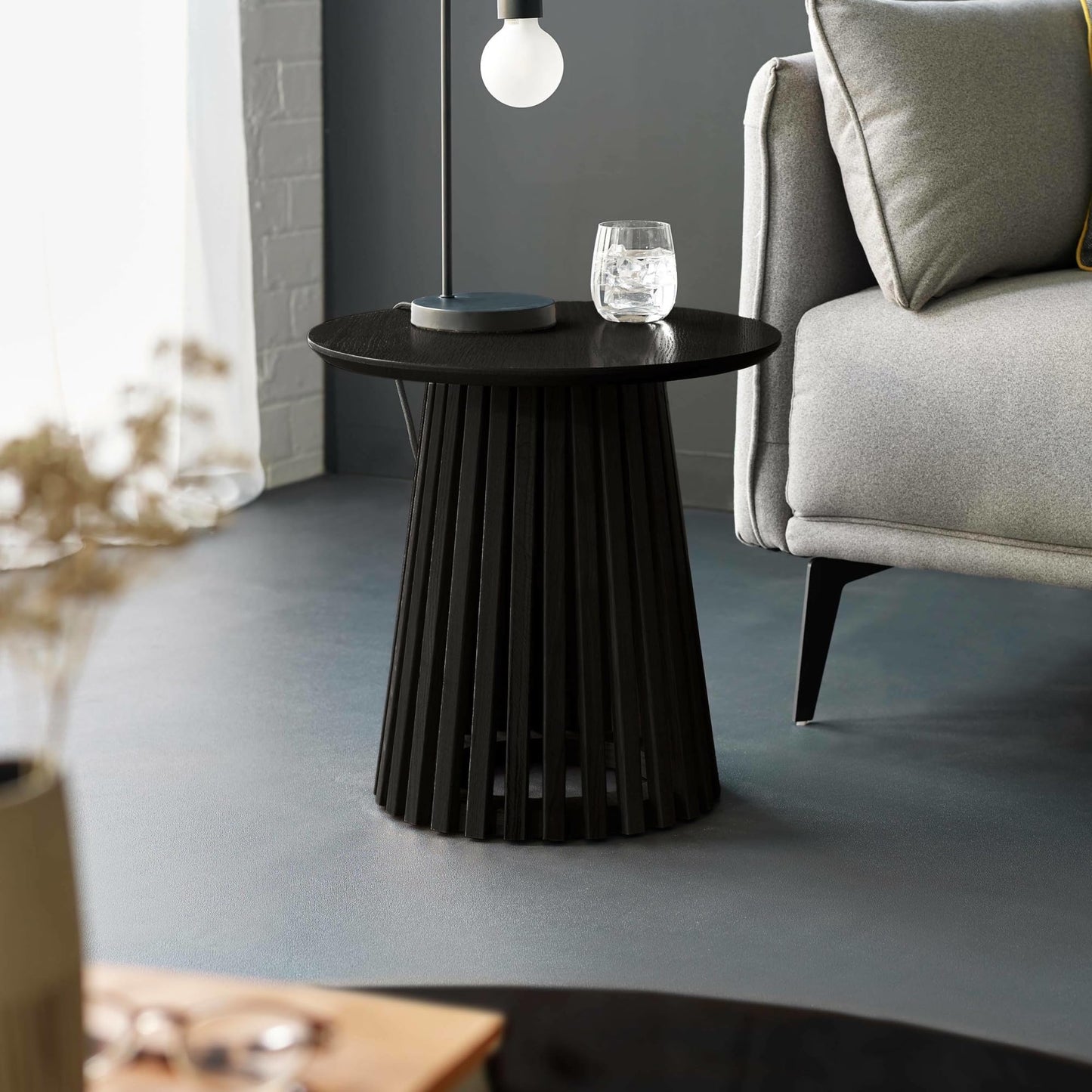 Julian Bowen Ollie Slatted End Table, Black - H45 x W45cm