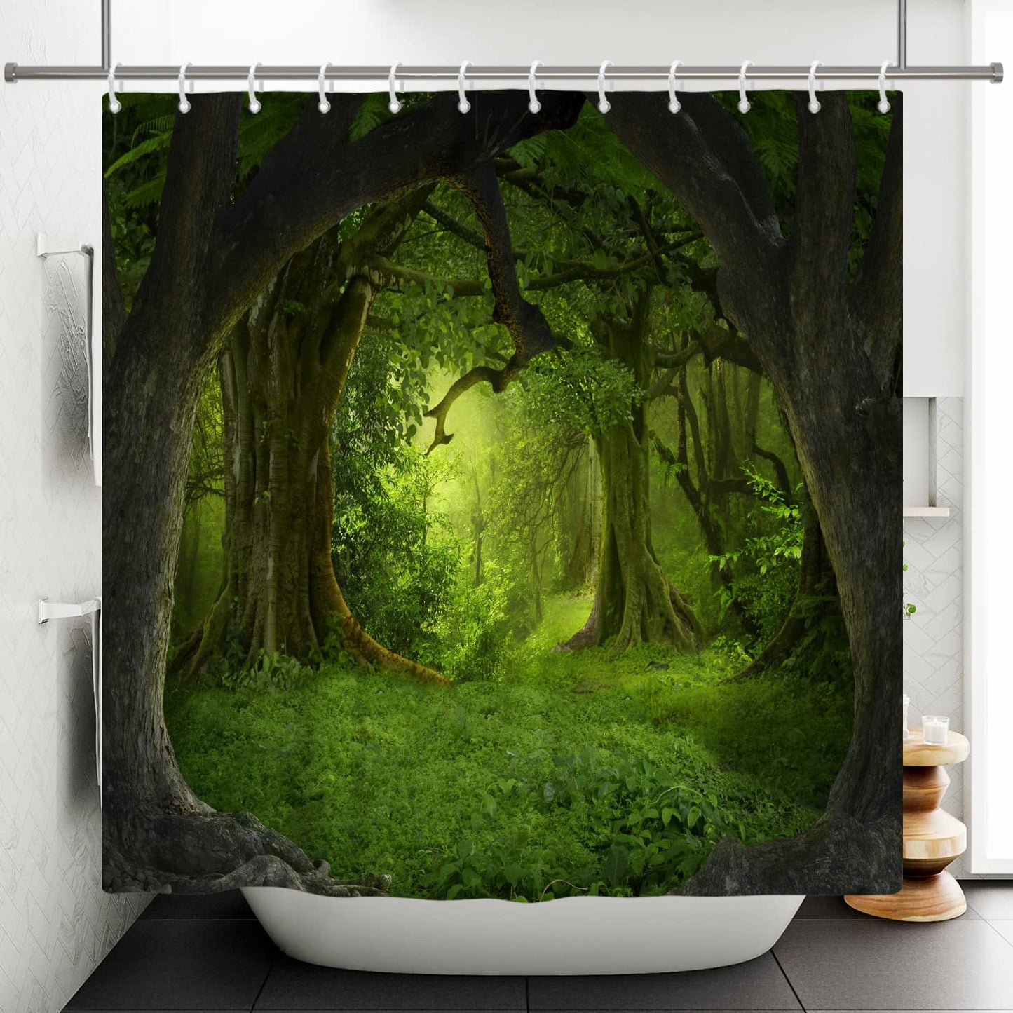 SDOTPMT 90x180cm Magic Forest Shower Curtain Fairytale Fantasy Jungle Tree Green Plant Grassland Bath Curtain Natural Landscape Bathtub Curtain for