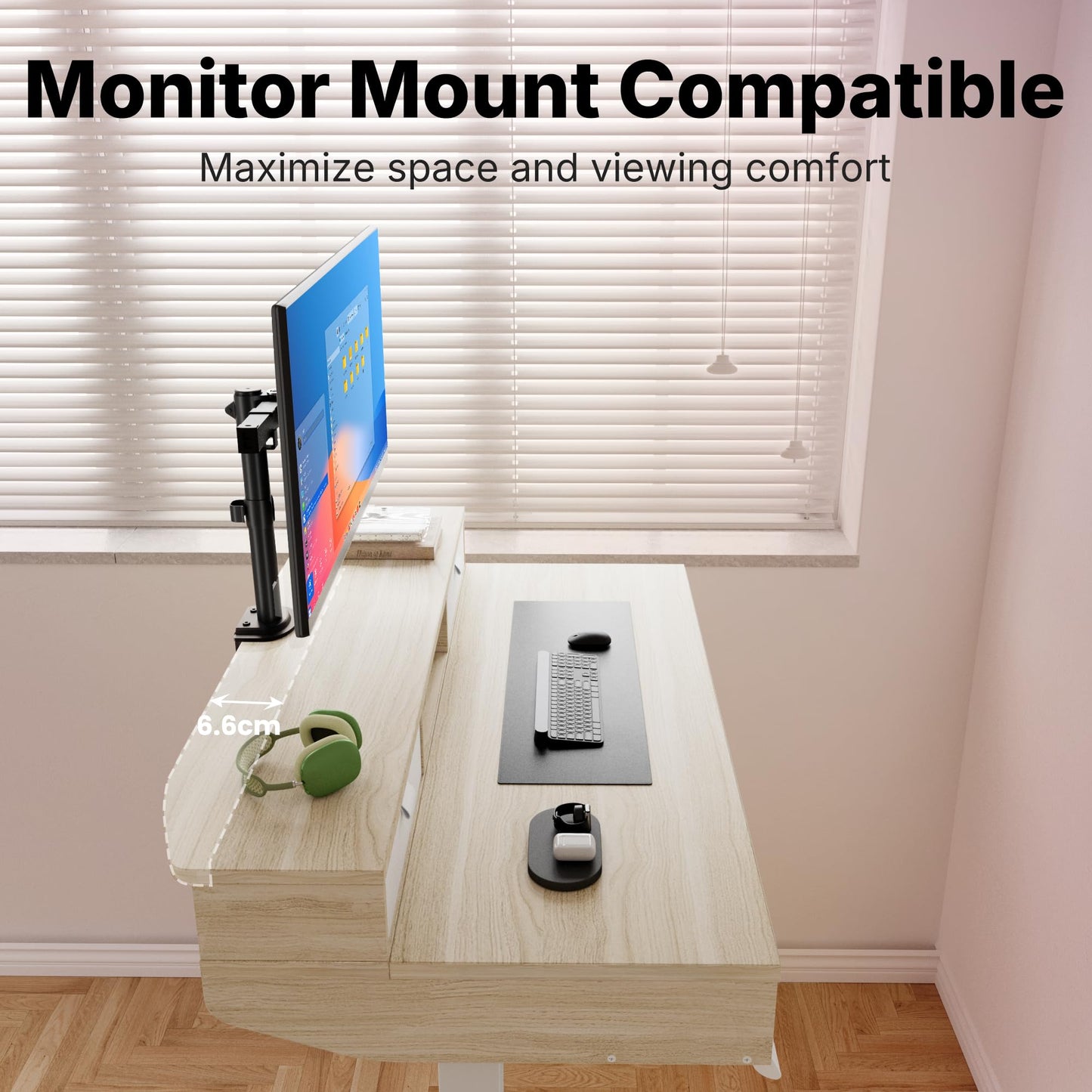 HUANUO Standing Desk with Drawers, 100x60cm, Natural