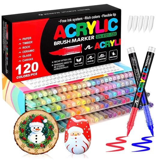VAKKI 120 Color Acrylic Paint Pens, Brush Markers, Felt Pen For Colouring, Stone, Calligraphy, Wood, Canvas, Glass, Ceramics