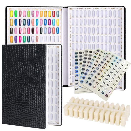 Acycoin2A ? Acycoin2A Professional 216 Nail Colours Chart Dip Powder Card with 240 Tips and Number of Nail Polish, Self-Adhesive, Black