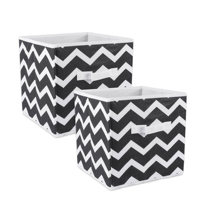 DII Non Woven Polyester Storage Bin, Chevron, Black, Small Set of 2