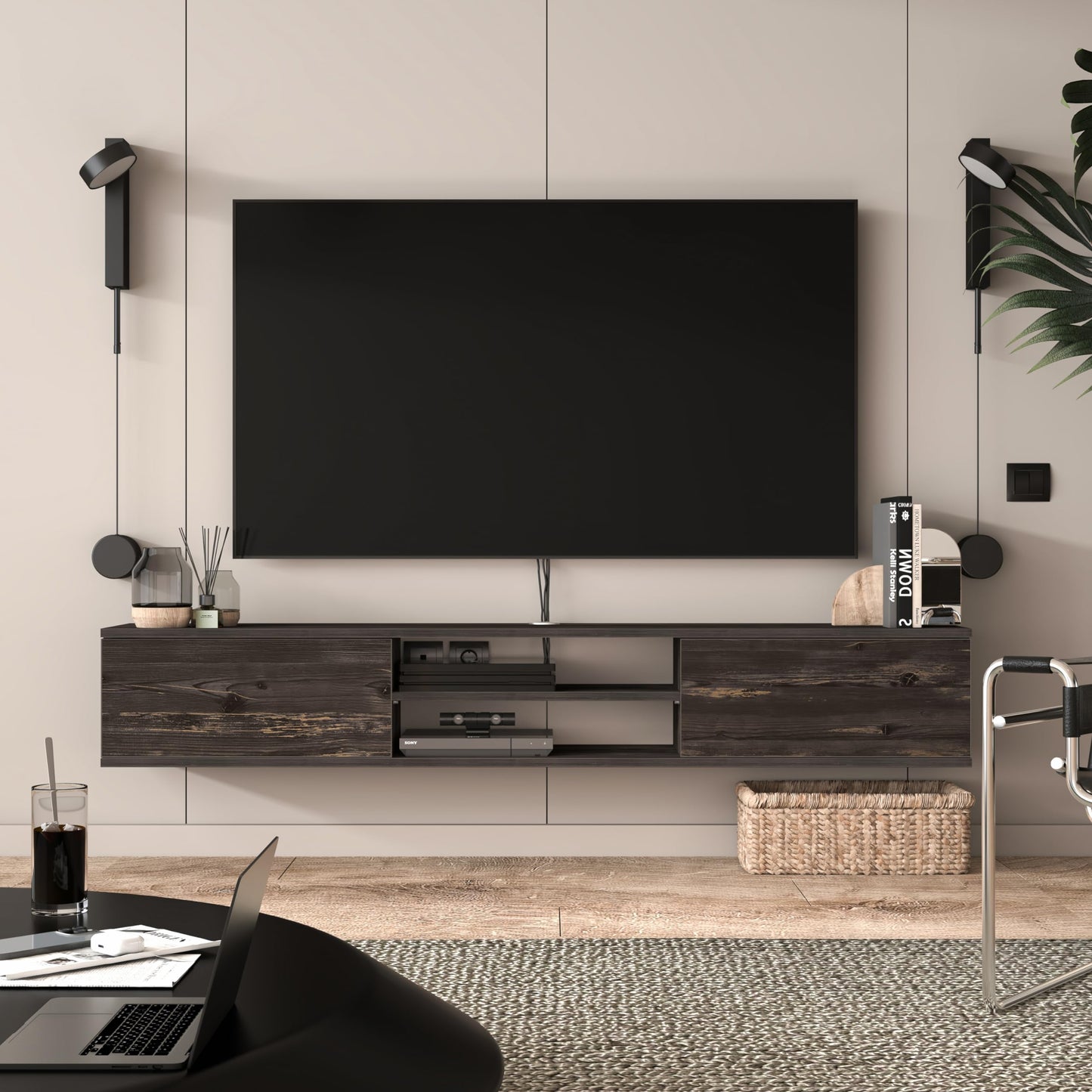 Uniqtrio Floating TV Unit, Floating TV stand Cabinet, TV Units for Living Room 75 inch TVs, TV Stand Unit, TV Table, Media Wall Unit