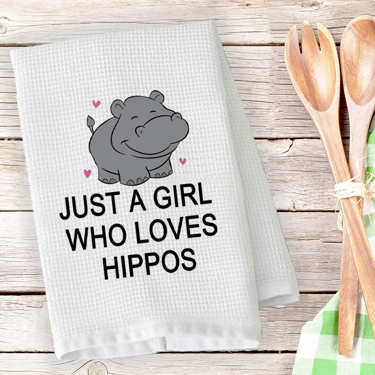 PLITI Hippo Kitchen Towel Hippopotamus Gift Hippo Lover Gift Just A Girl Who Loves Hippos Dish Towel Hippo Theme Gift(Girl Lover hippos TWU)