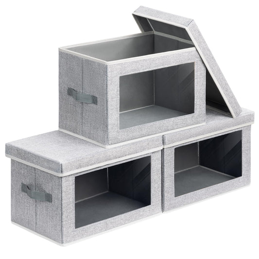 Homsorout 3 Pack Storage Boxes with Lids Foldable Storage Cubes with Transparent Window Fabric Storage Organiser Box for Toys, Clothes, Books