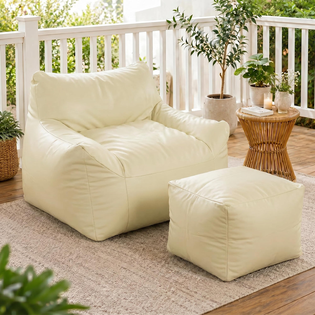 Pamapic Bean Bag, Bean Bag Chair Indoor Outdoor Weather Resistant, Large Beanbag Sofa with Footstool, BeanBag Adult with FIlling Included