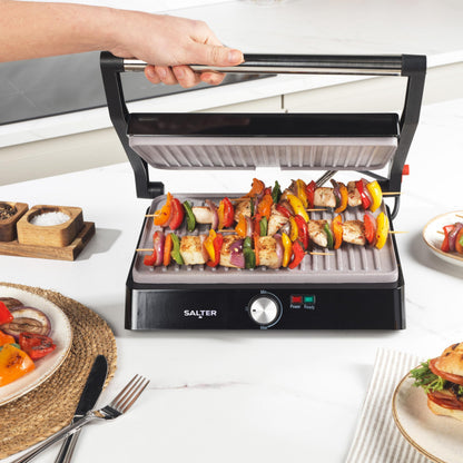 Salter Marblestone Health Grill  Electric Fold-Out Grill & Panini Maker, Non-Stick XL Plates 29 x 23cm, Opens Flat To 180, Adjustable Temperature