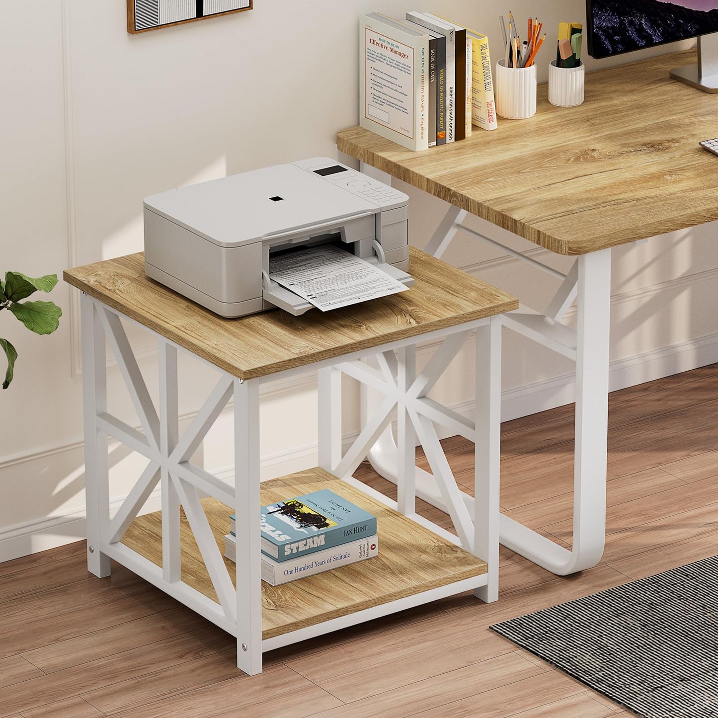GreenForest Side Table 50cm 2-Tier Storage for Living Room, Oak