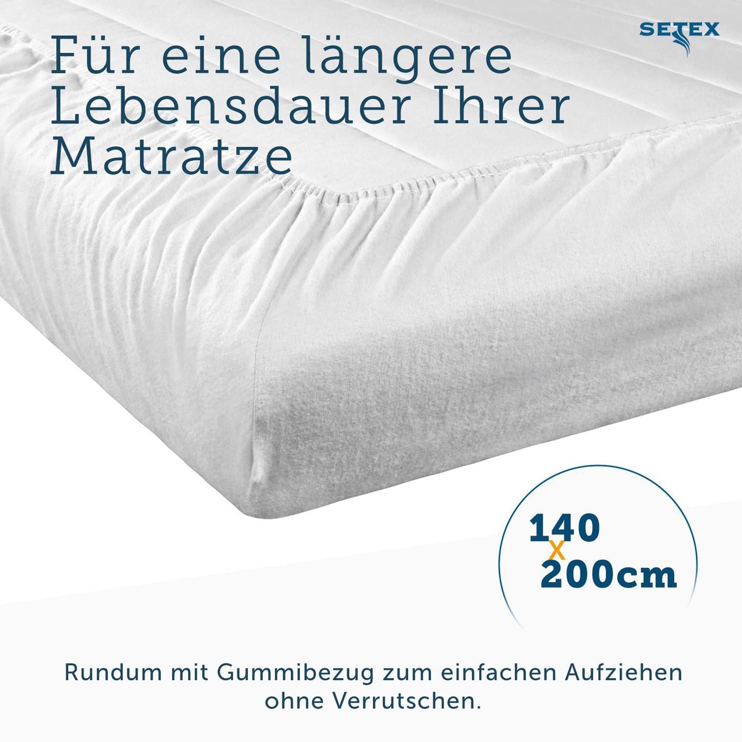 Setex Molton body mattress protectors, fitted sheet, basic, white, 1308, Cotton, White, 140 x 200 cm