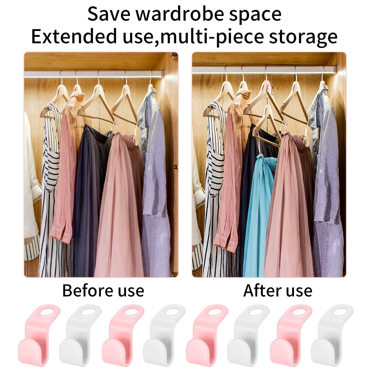 PIANKEKE 65 Pcs Clothes Hanger Connector Hooks, White Space Saver Hooks