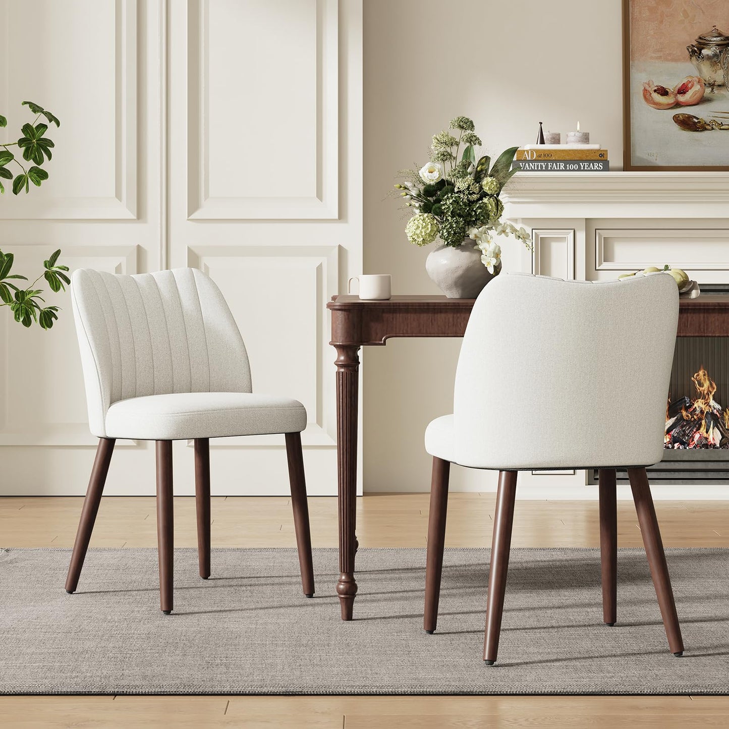 MALOL Upholstered Dining Chairs Set of 2, Fabric Chairs for Dining Room with Solid Wood Legs and Thick Seat Cushion