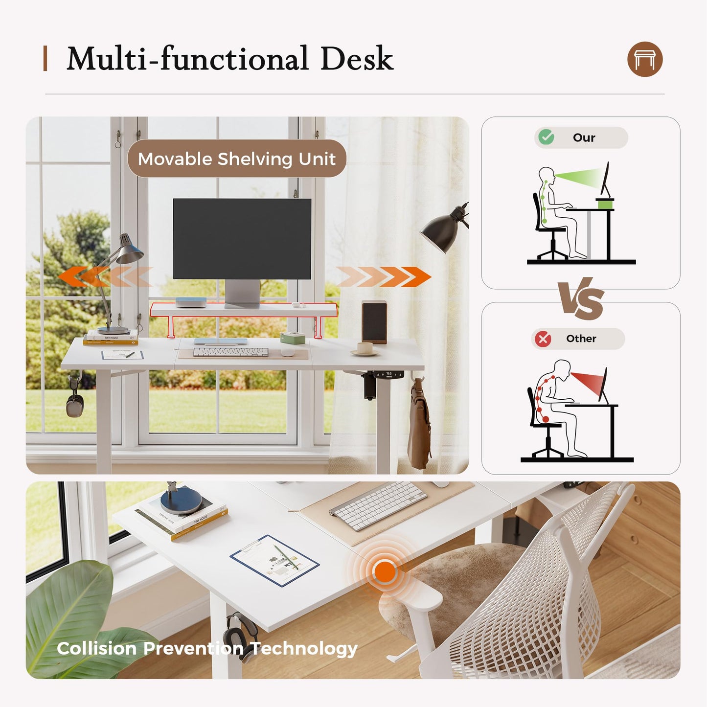 Klicelor Eletric Height Adjustable Desk, Movable Monitorstand, 120x60cm