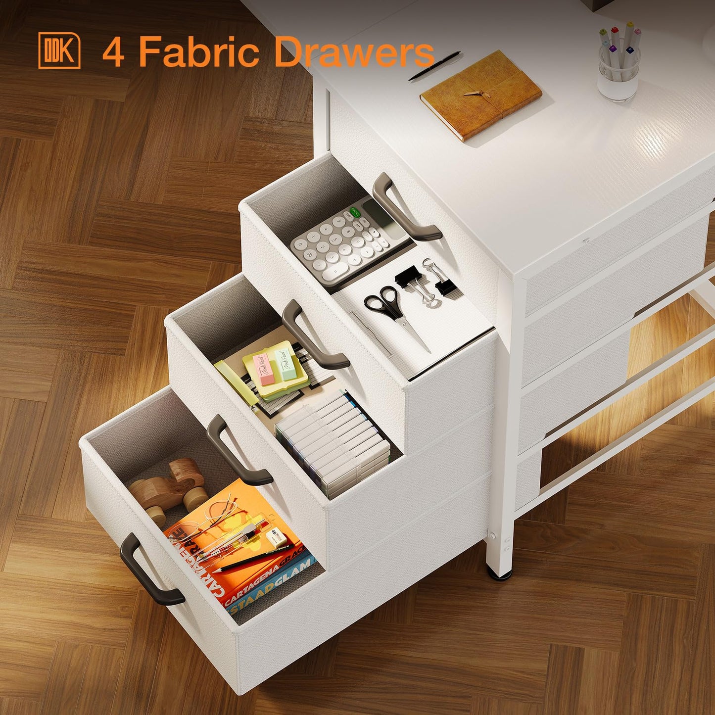 ODK Computer Desk with Drawers, Reversible Office Desk, 120 x 48 cm, White