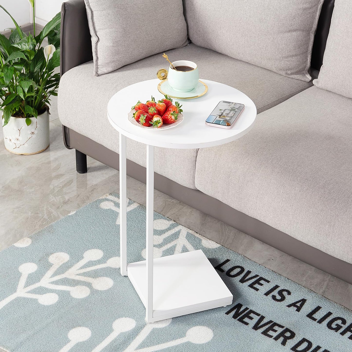 HDANI C-Shaped Side Table,Round End Table under Sofa,Bedside Table,Sofa Side Table with Metal Frame,Small Coffee Snack Table for Living Room, Bedroom