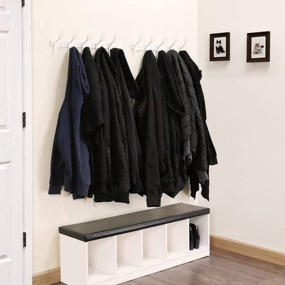SKOLOO Coat Rack Wall Mount - Modern, Metal Wall Coat Rack with 5 Hooks, Sturdy Wall Hook Rack Rail for Hanging Coat, Jacket, Clothes, Hat, White