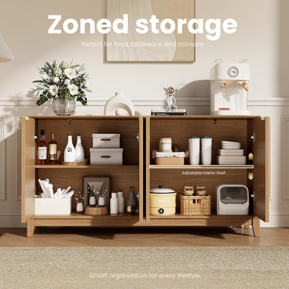 COLAMY Sideboard Cabinet, Wooden Sideboard Cabinet with 4 Doors, Textured Design, Adjustable Shelves, Soft Close Hinges