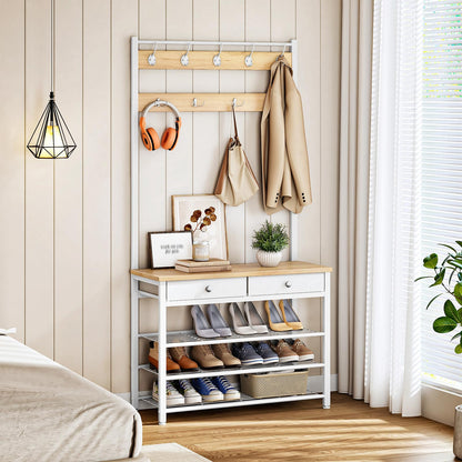 HOOBRO Coat and Shoe Rack, Coat Rack with Shoe Storage, Hall Tree with 2 Non-Woven Drawers, Coat and Shoe Storage for Hallway, Bedroom, Cloakroom