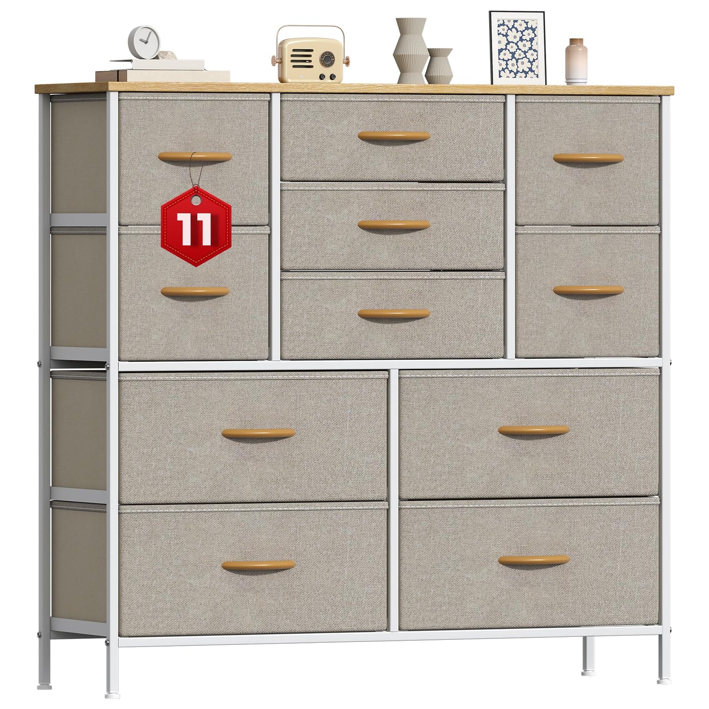 GoaHi Chest of Drawers, Large Dressers with Metal Frame and MDF Wooden Top Board, Adjustable Feet, Anti-Tip Safety