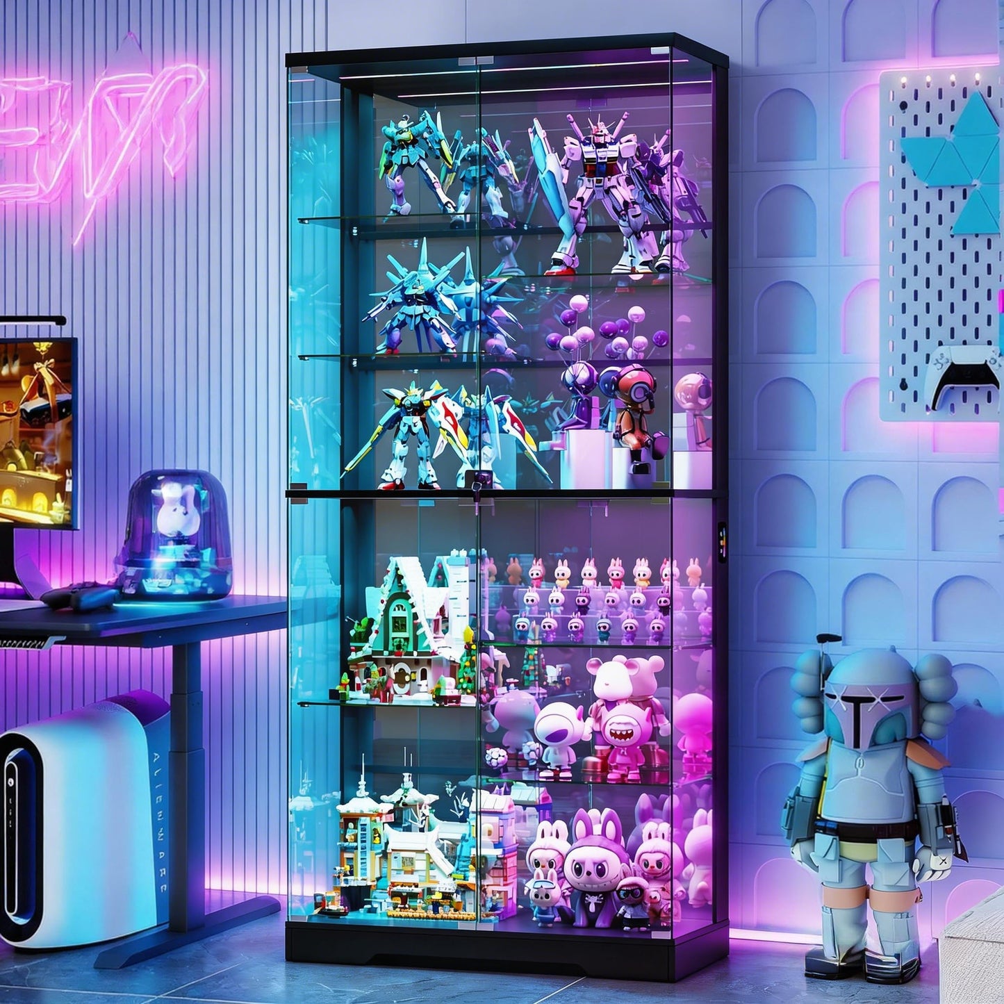 10-Tier Display Cabinets with RGB Lights Human Sensor for Collectibles